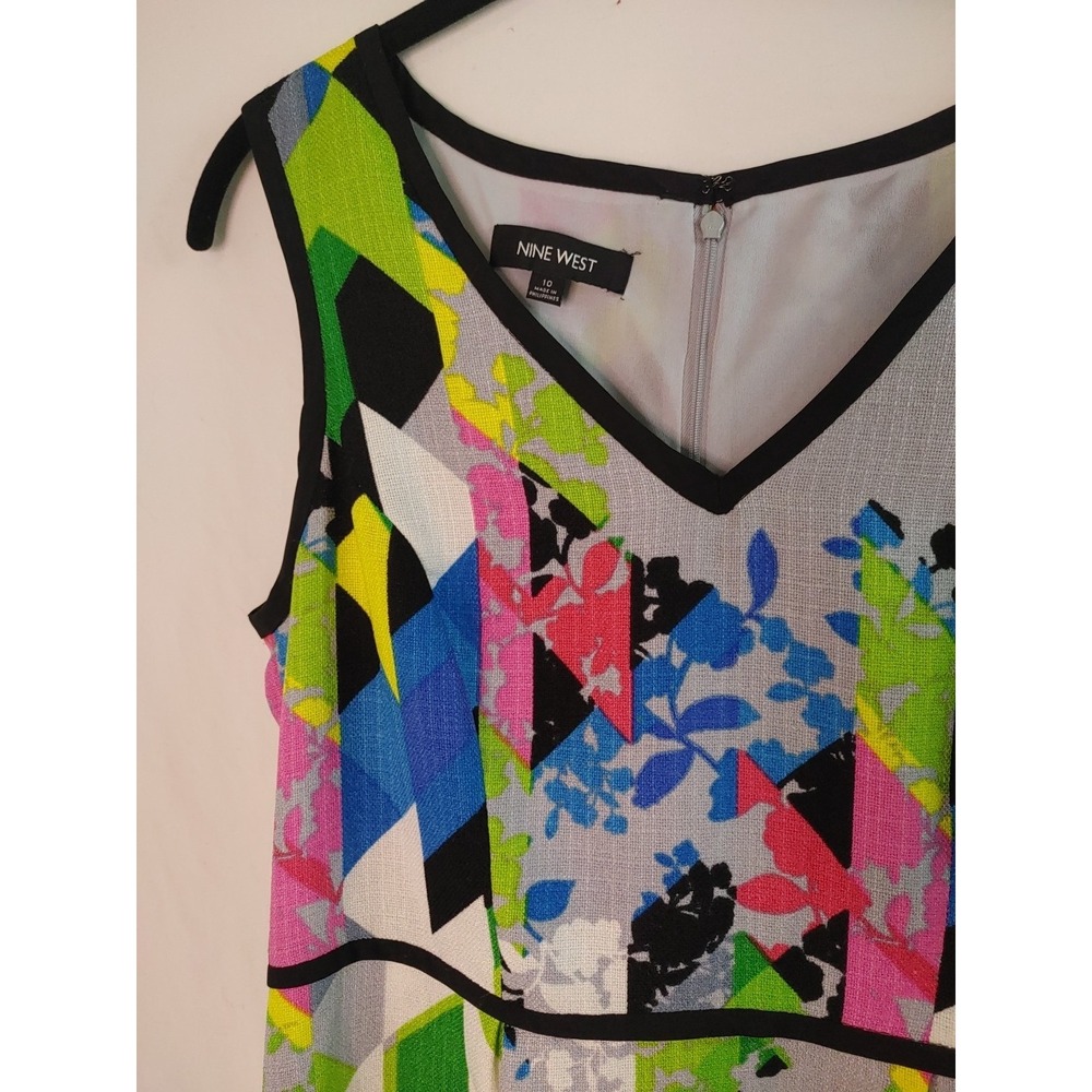 Nine West Colorful Abstract Lined Sleeveless Midi Dress Size 10 Pockets - Picture 5 of 11